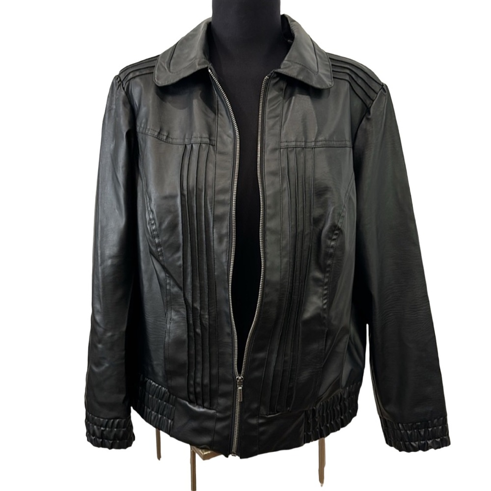 Faux LEATHER JACKET by New Directions Black w Zebra Lining